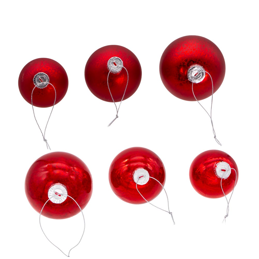 Kurt Adler 60-80 MM Glass Shiny and Matte Red Mercury Ball Ornaments, 20-Piece Set